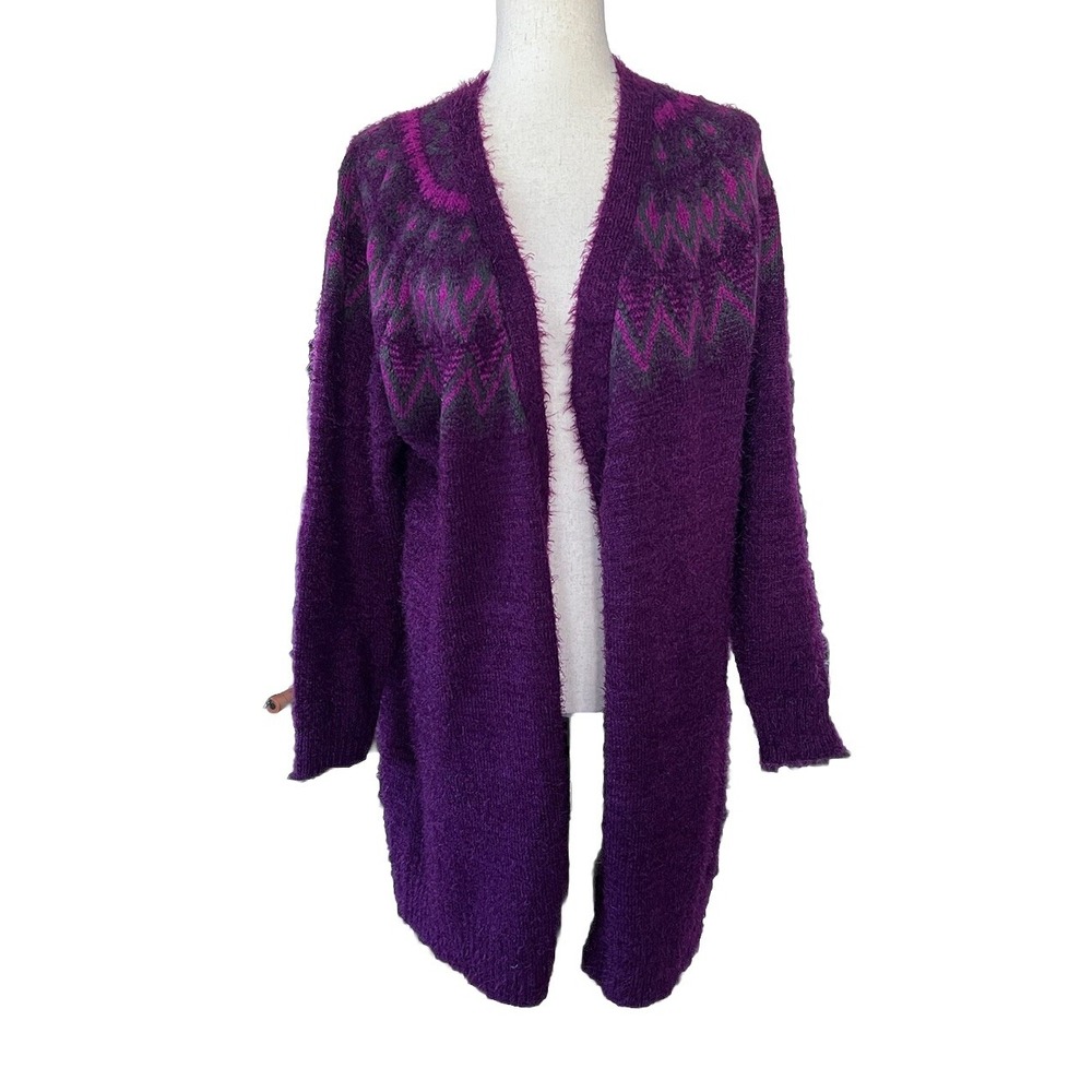 Lane Bryant Open Front Cardigan Womens Size 14/16 Plum Cozy Fuzzy